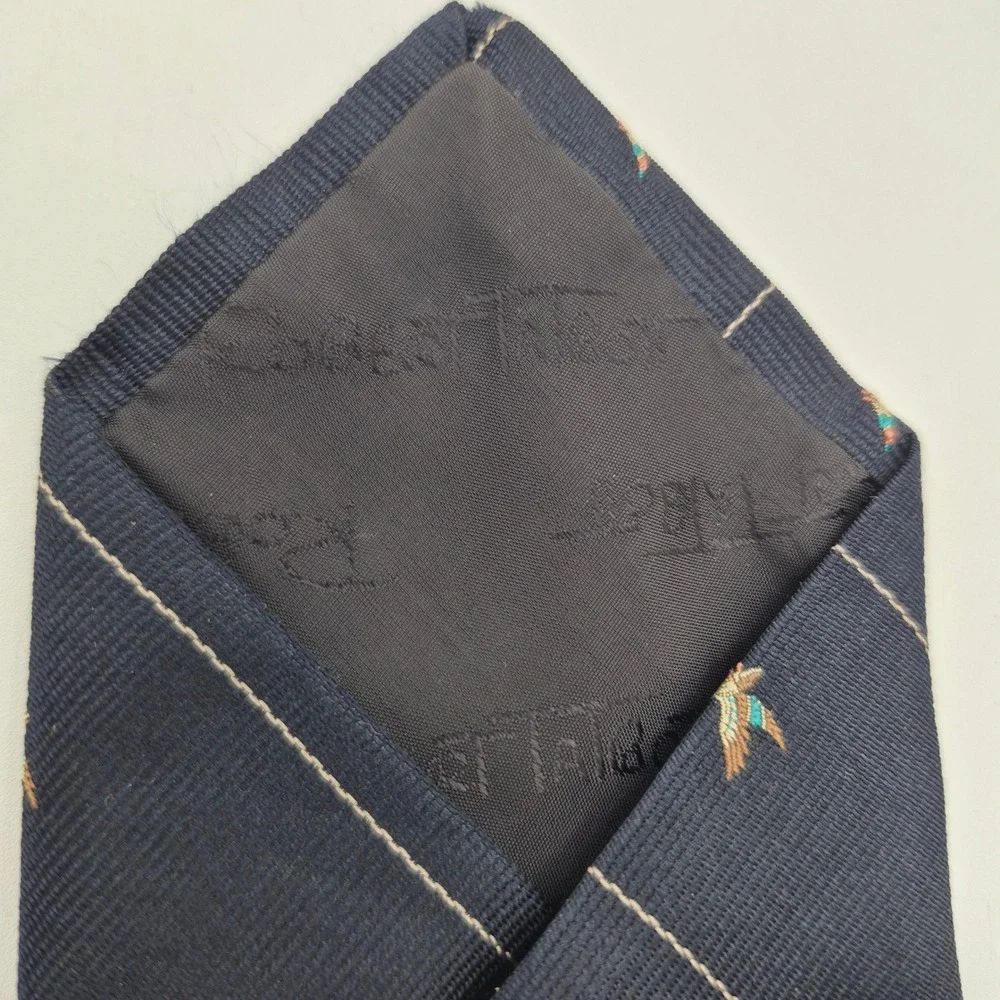 Roots Robert Talbott Mens Navy Blue Mallard Duck Pinstripe Silk Tie England